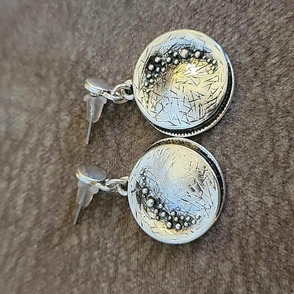 Space Age Nebula Etched Disc Dome Abstract Dangle Post Earrings - Picture 3 of 6
